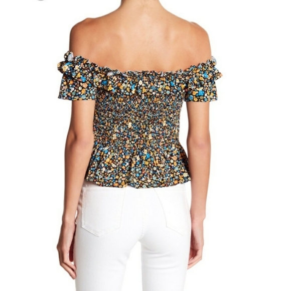 BCBG Floral 70s Off Shoulder Crop Top - Picture 3 of 6